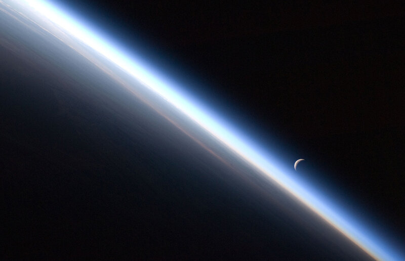 Earth and Moon from Space — Blue, Serene, Night