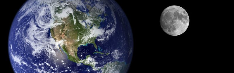 Earth and Moon from Space — Blue, Serene, Photograph, Green