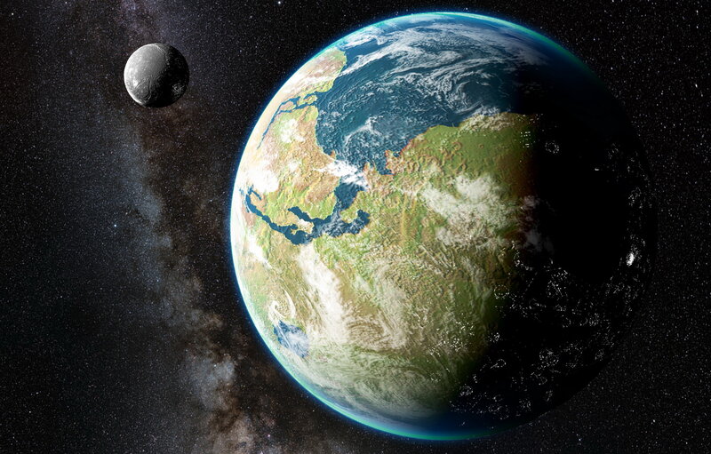 Earth and Moon from Space — Blue, Serene