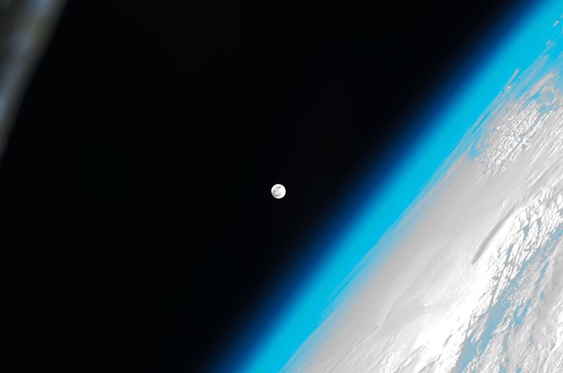 Earth and Moon from Space — White