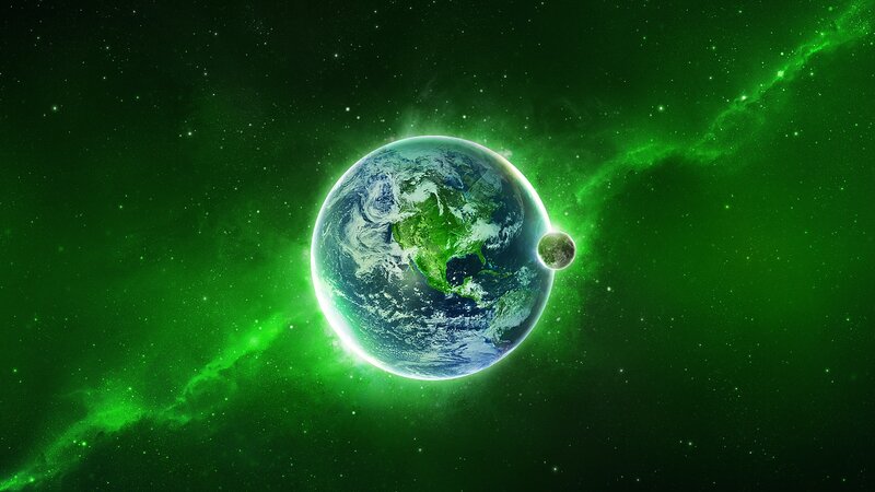 Earth and Moon in Green Space