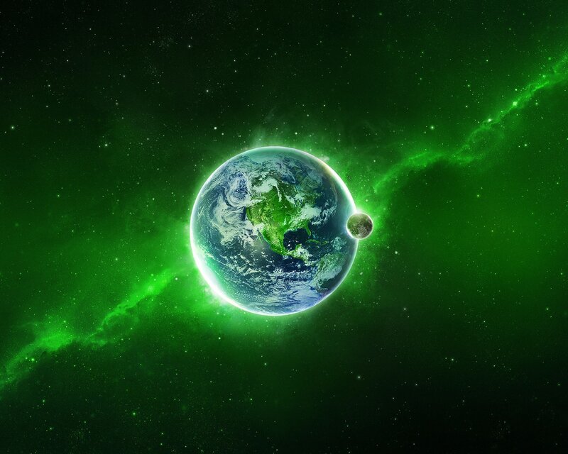 Earth and Moon in Green Space