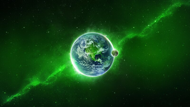 Earth and Moon in Green Space