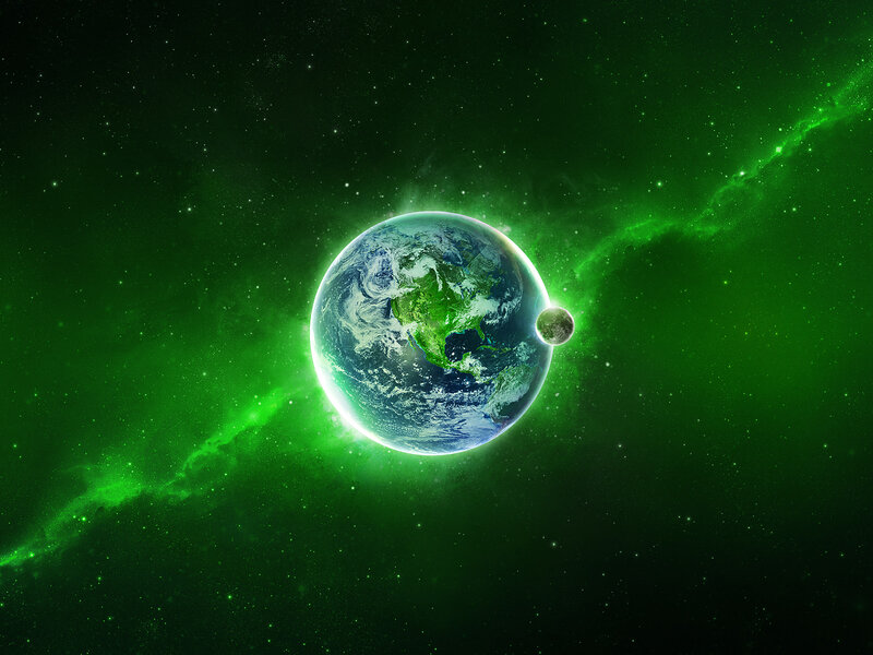Earth and Moon in Green Space