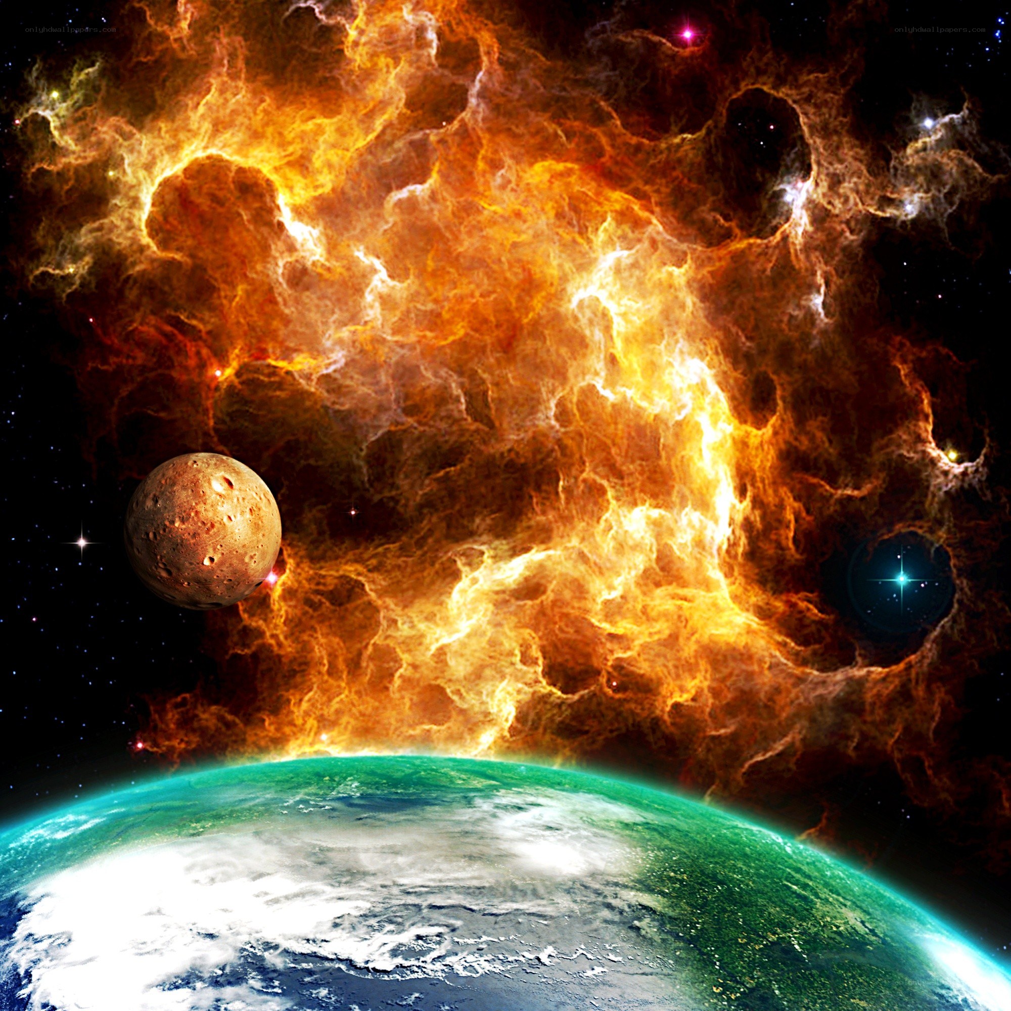 Earth and Moon in Nebula