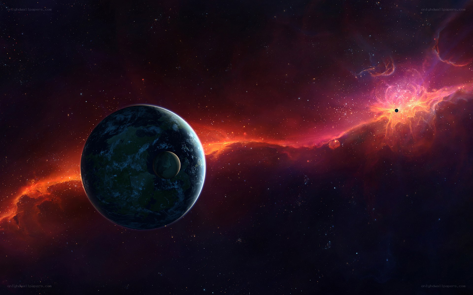 Earth and Moon in Nebula