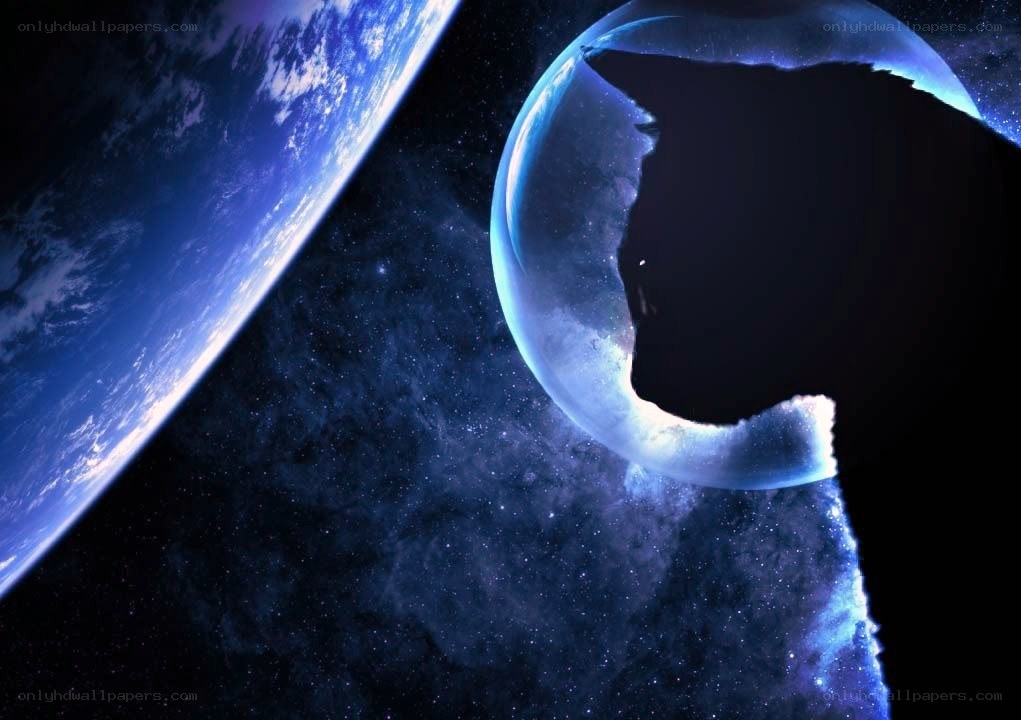 Earth and moon in space