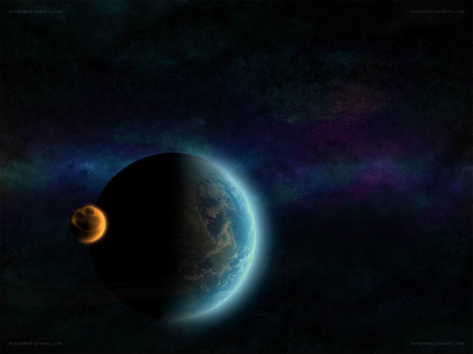 Earth and moon in space