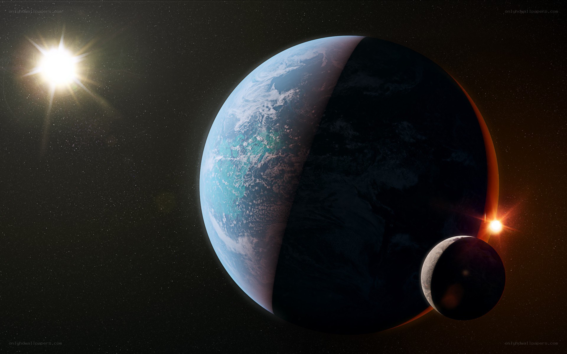 Earth and Moon in space