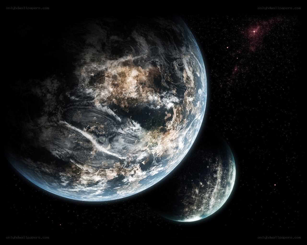 Earth and Moon in space