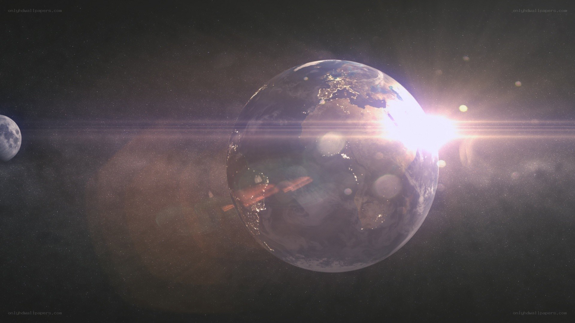 Earth and Moon in space