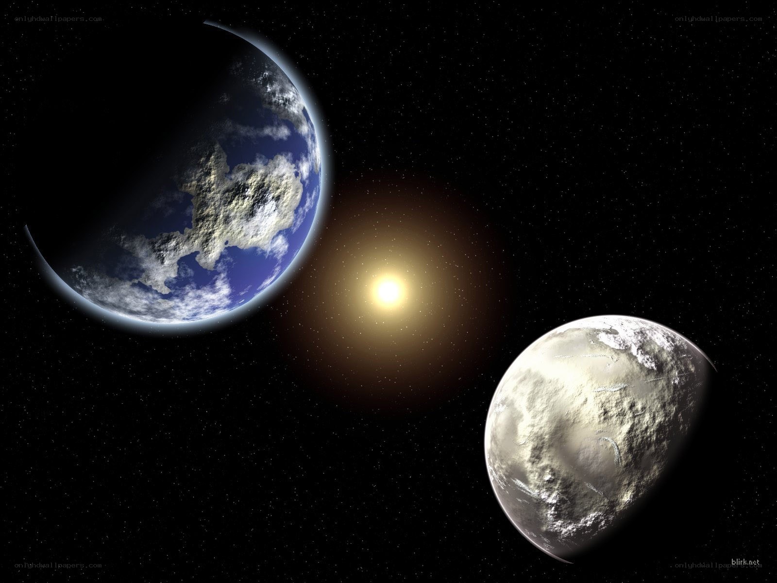 Earth and Moon in space