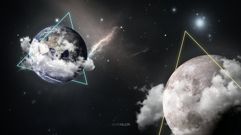Earth and Moon in Space — Black, Cosmic, Night