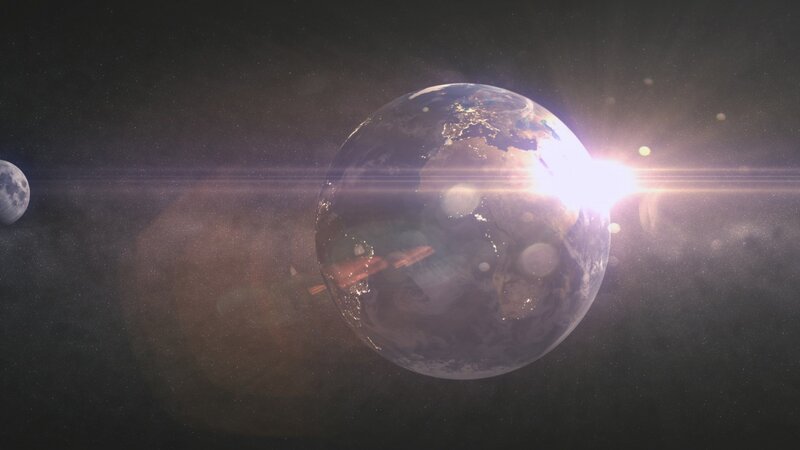 Earth and Moon in Space — Black, Dramatic, Night, 3d Render