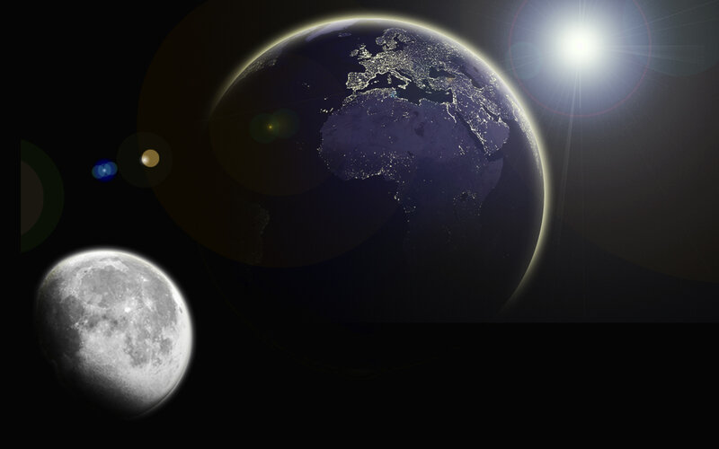 Earth and Moon in Space — Black, Dramatic, Night