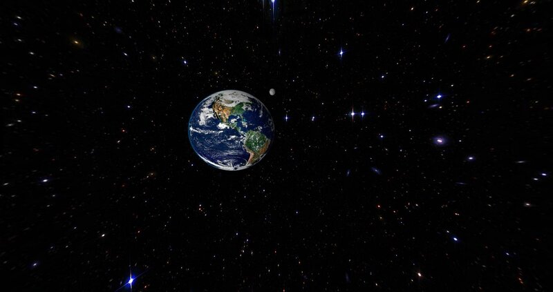 Earth and Moon in Space — Black, Serene, 3d Render, Stars