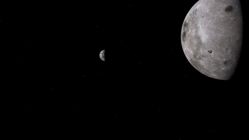 Earth and Moon in Space — Black, Serene, 3d Render