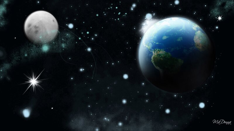 Earth and Moon in Space — Black
