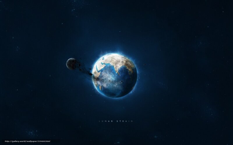 Earth and Moon in Space — Blue, Dramatic, Digital Art, Planet Earth