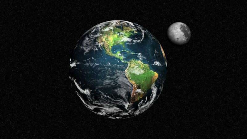 Earth and Moon in Space — Blue, Serene, 3d Render