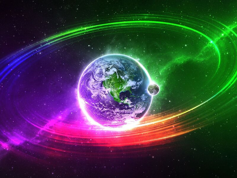 Earth and Moon in Space — Green, Dramatic, Digital Art