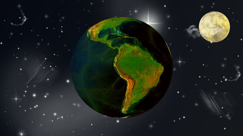 Earth and Moon in Space — Green, Serene