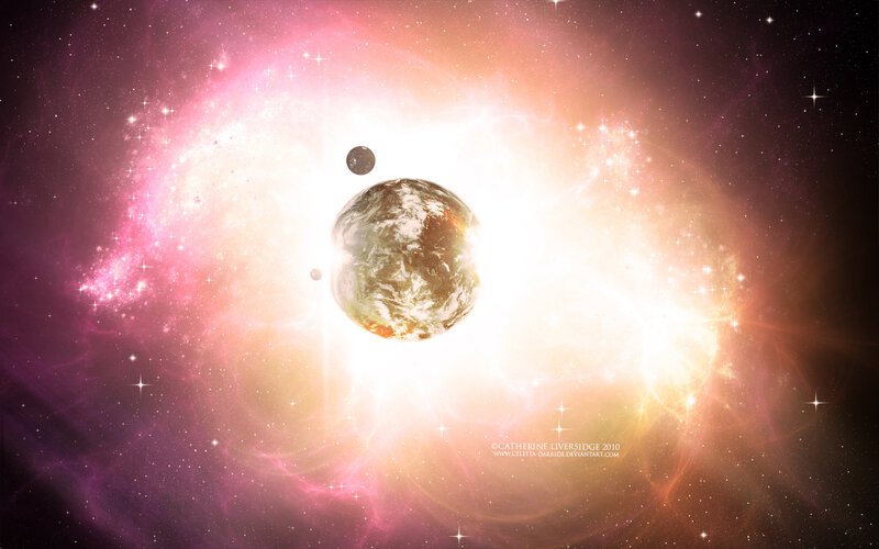 Earth and Moon in Space — Pink