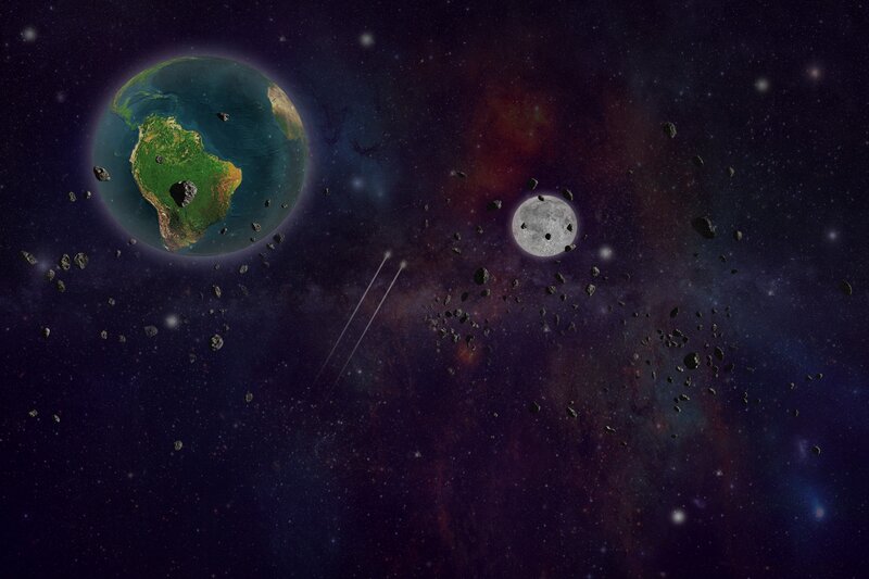 Earth and Moon in Space — Purple, Dramatic, Night