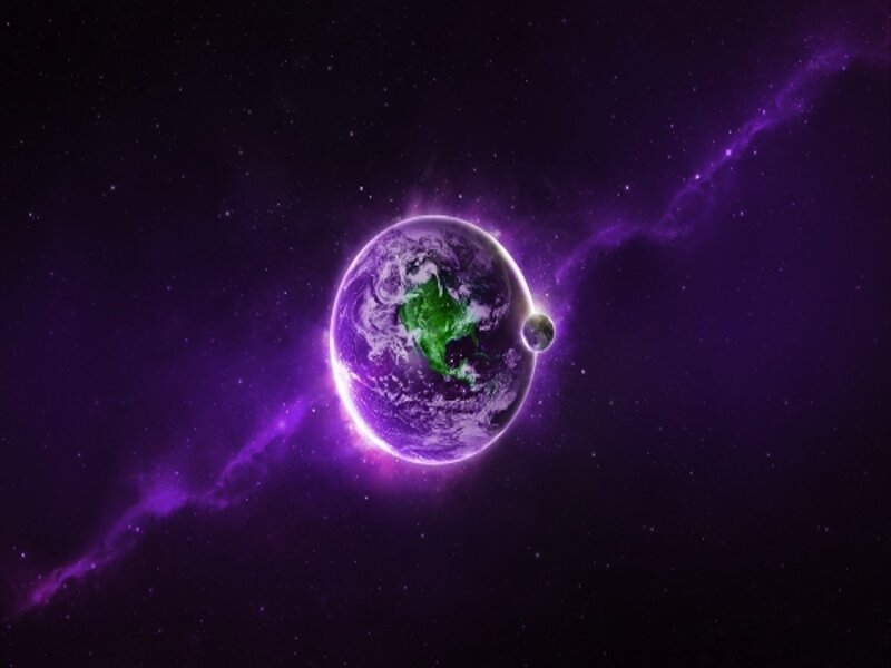 Earth and Moon in Space — Purple, Dramatic