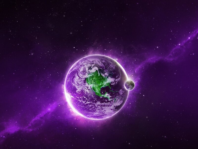Earth and Moon in Space — Purple