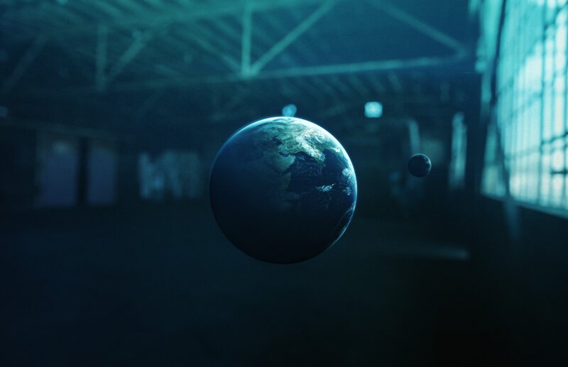 Earth and Moon in Warehouse