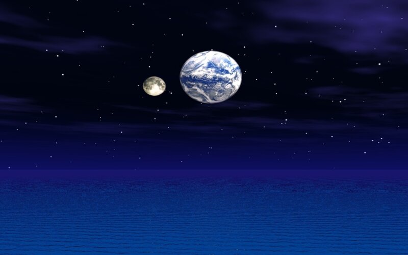 Earth and Moon over ocean