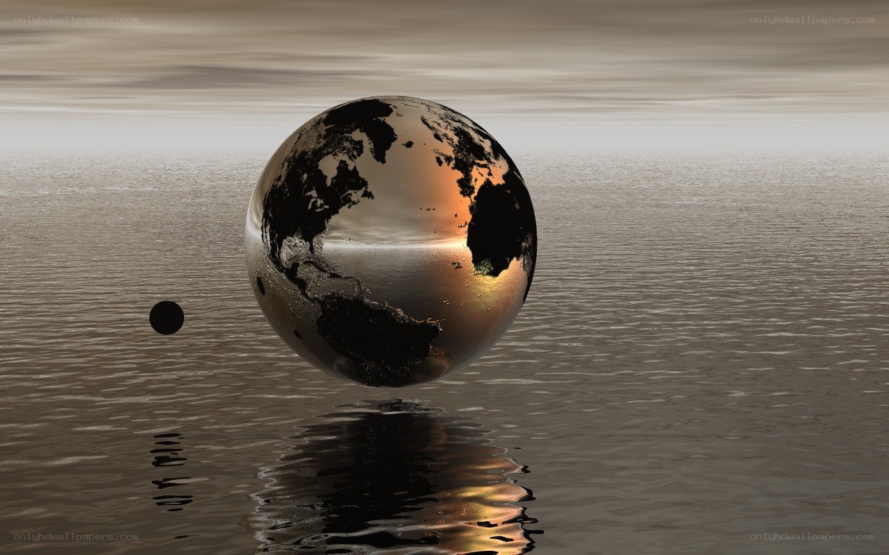 Earth and Moon over water