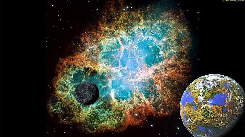 Earth and Moon with Nebula