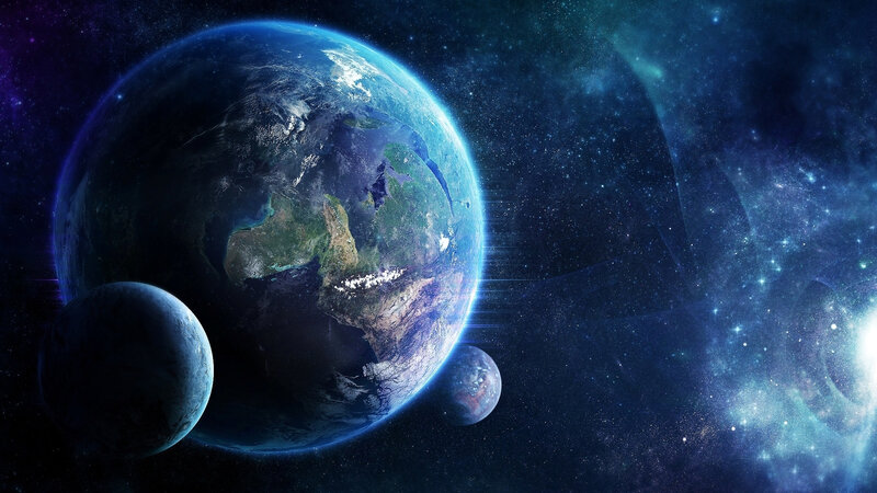 Earth and moons in space
