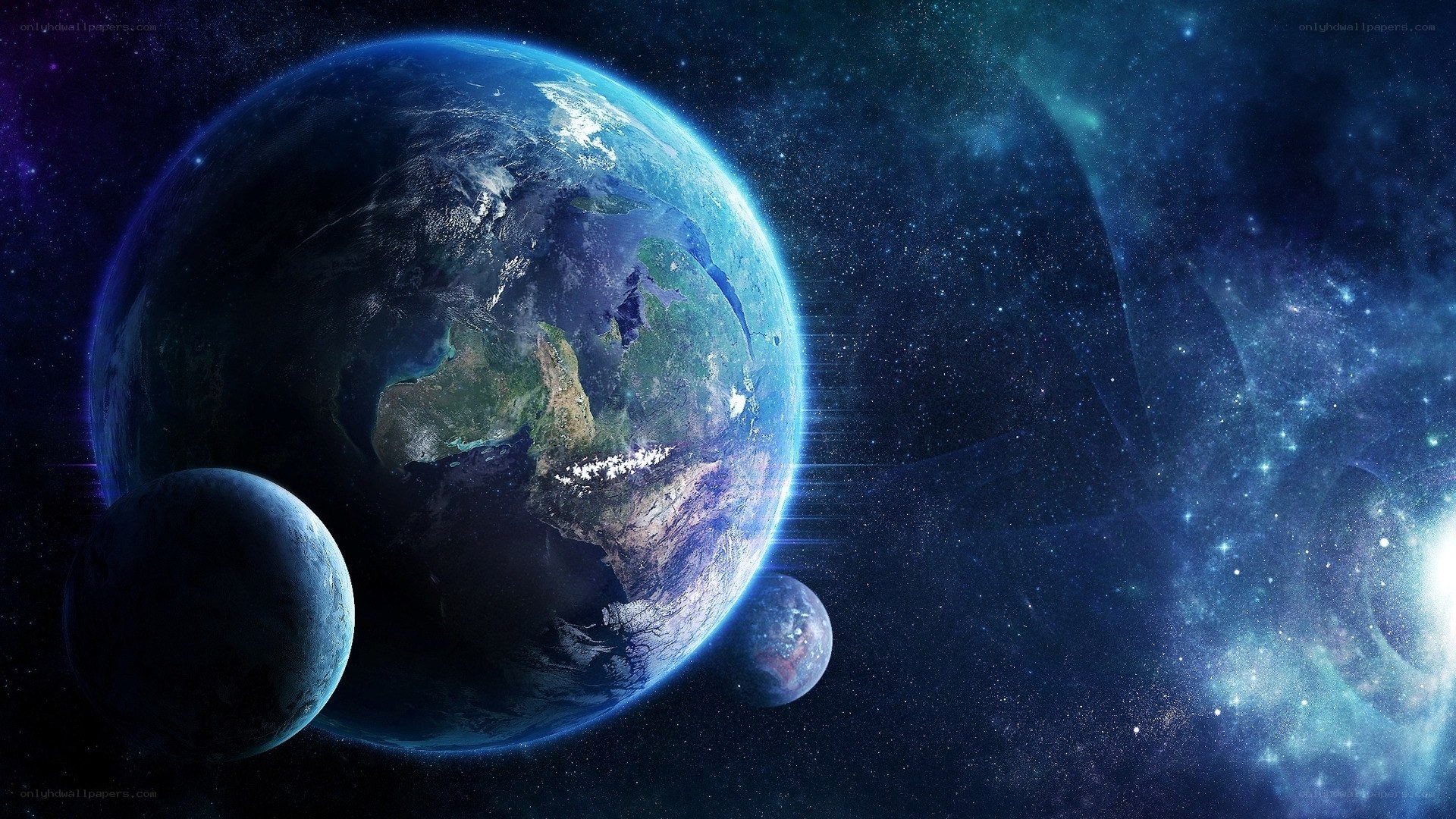Earth and moons in space