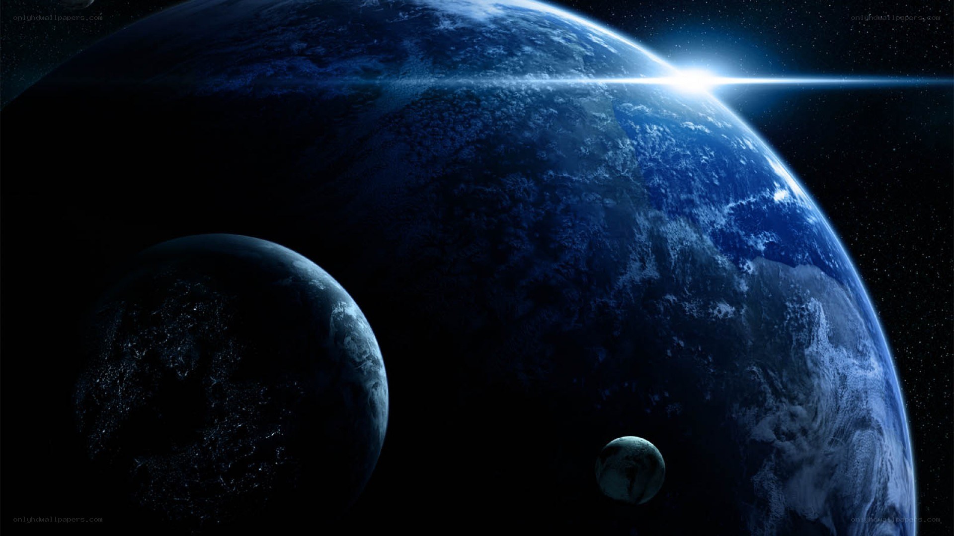 Earth and moons in space