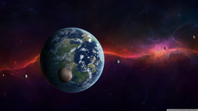 Earth and Moons in Space — Purple