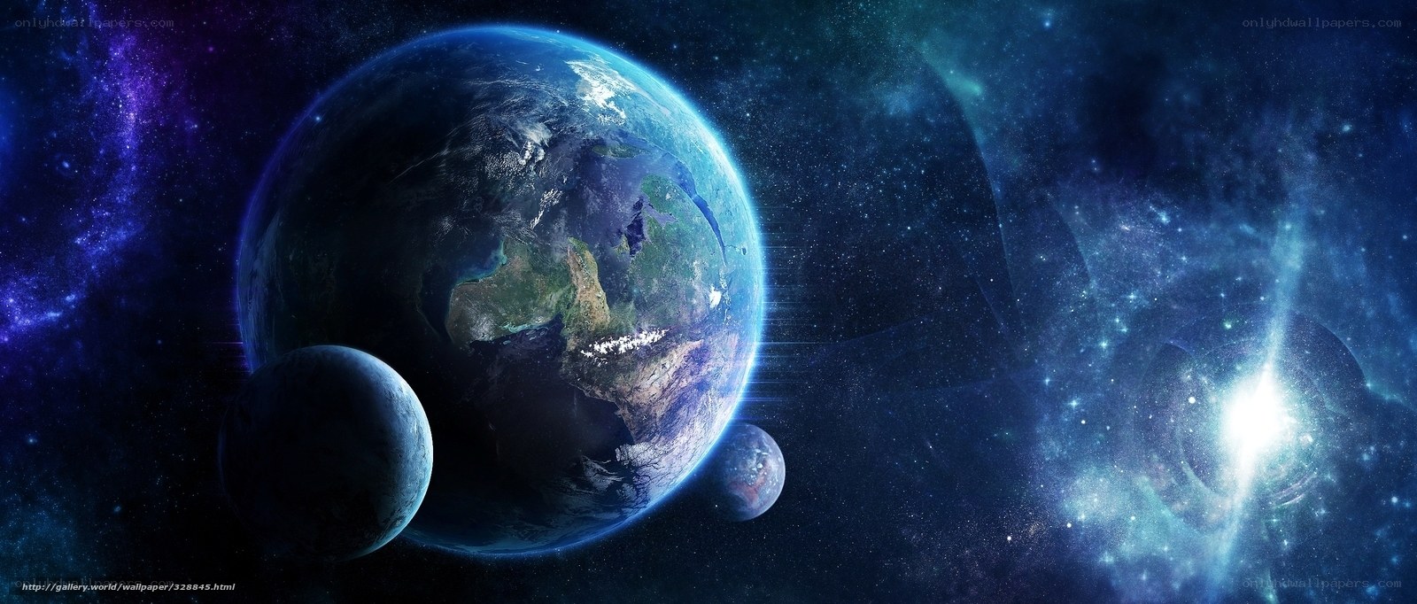 Earth and moons in space