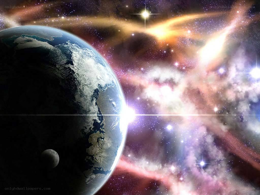 Earth and nebula in space
