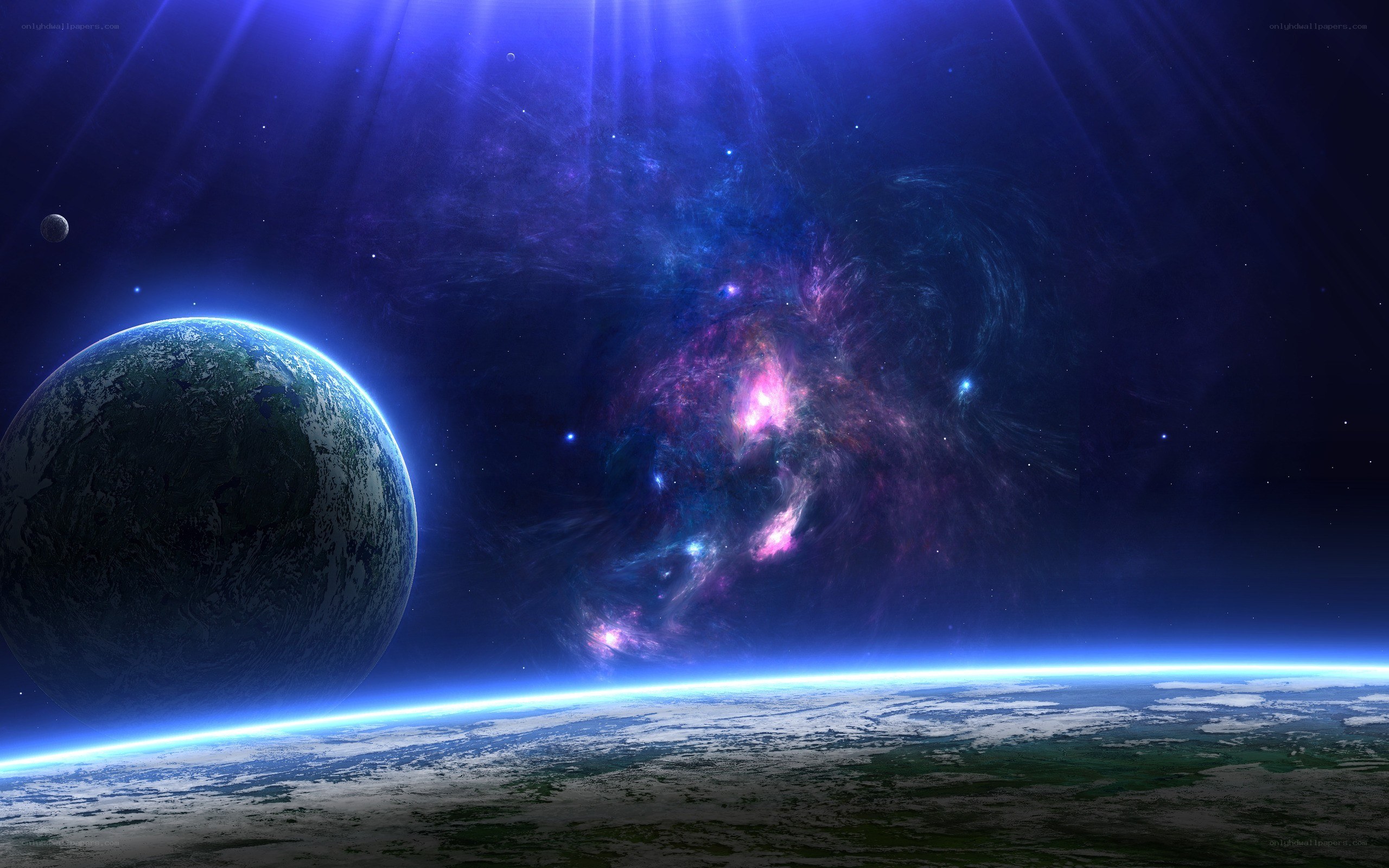 Earth and nebula in space