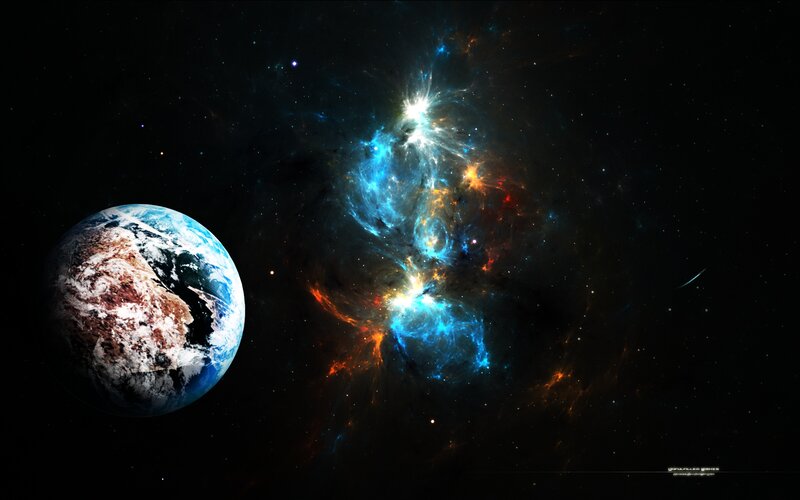 Earth and nebula in space