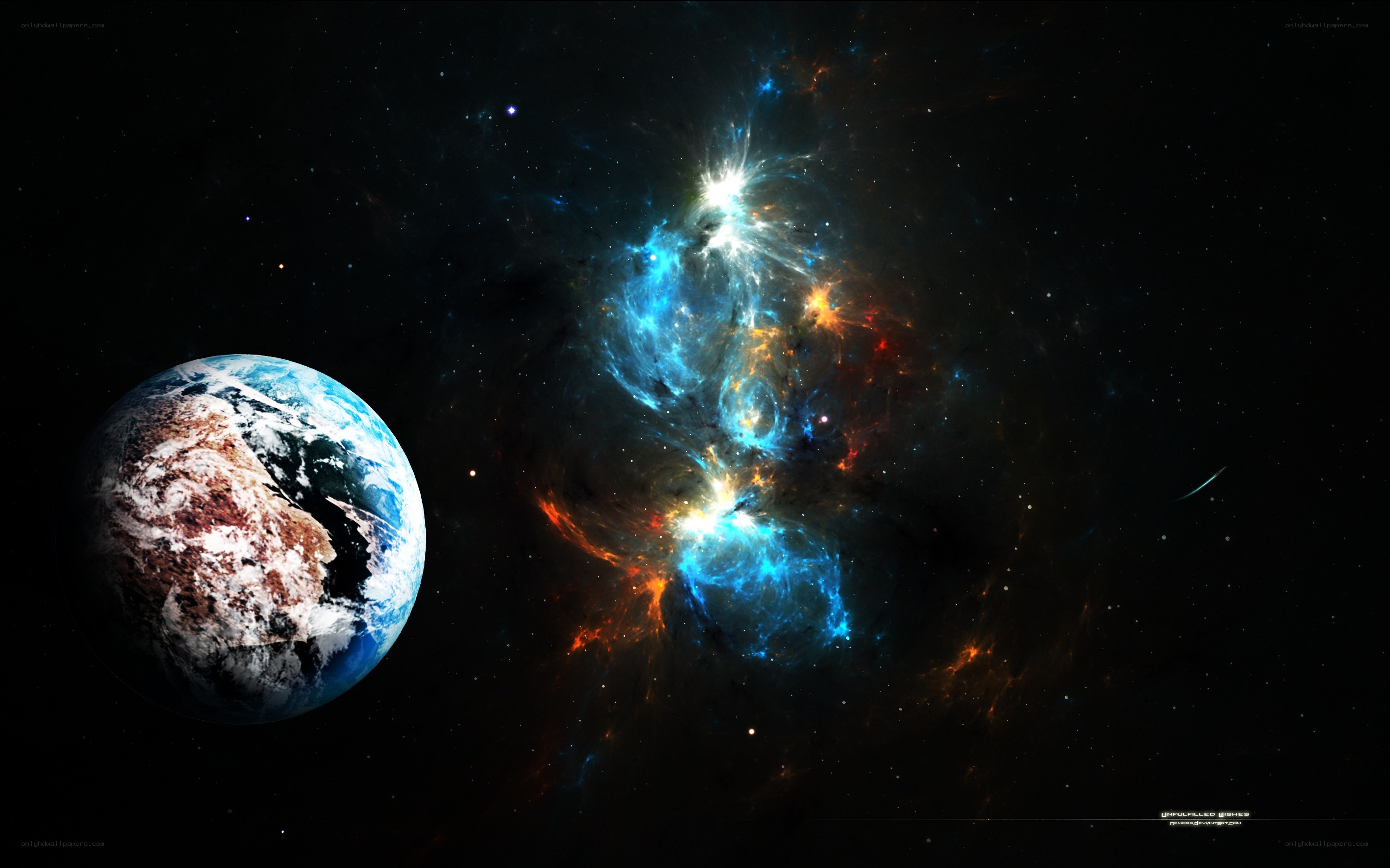 Earth and nebula in space