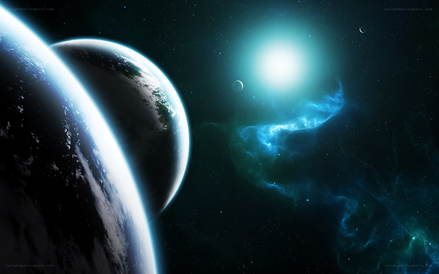 Earth and nebula in space