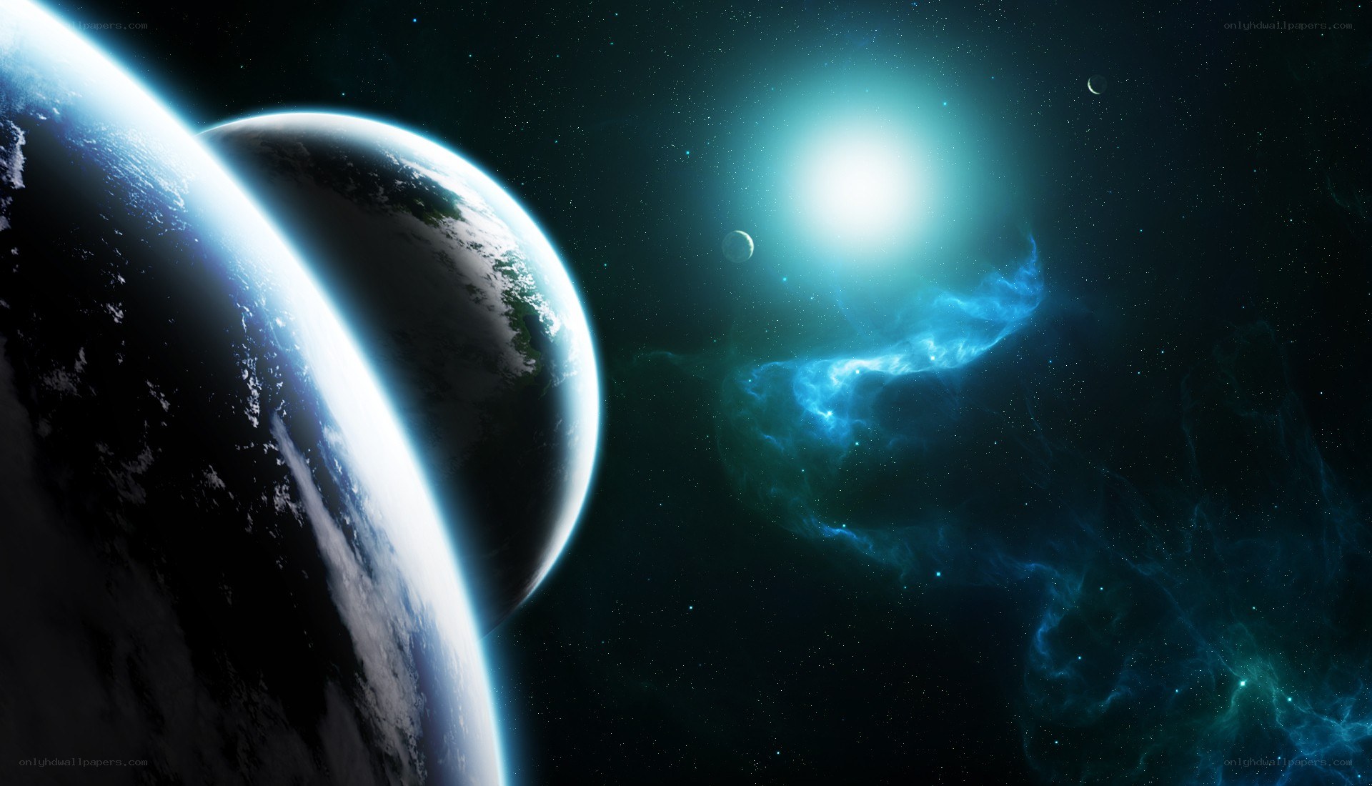 Earth and nebula in space