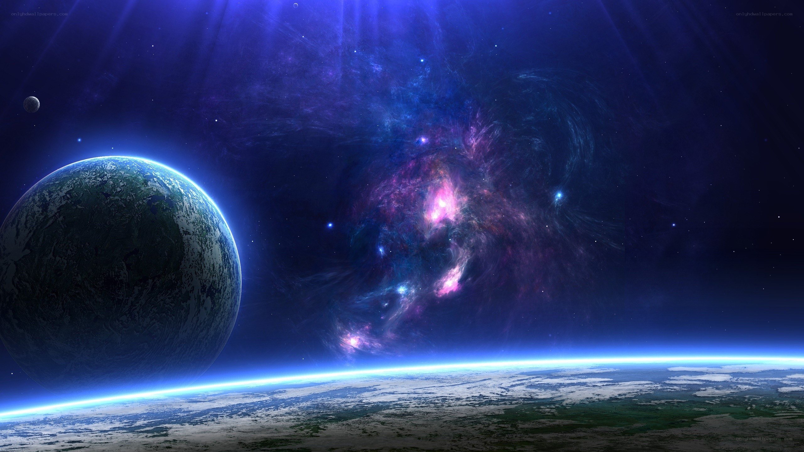 Earth and nebula in space
