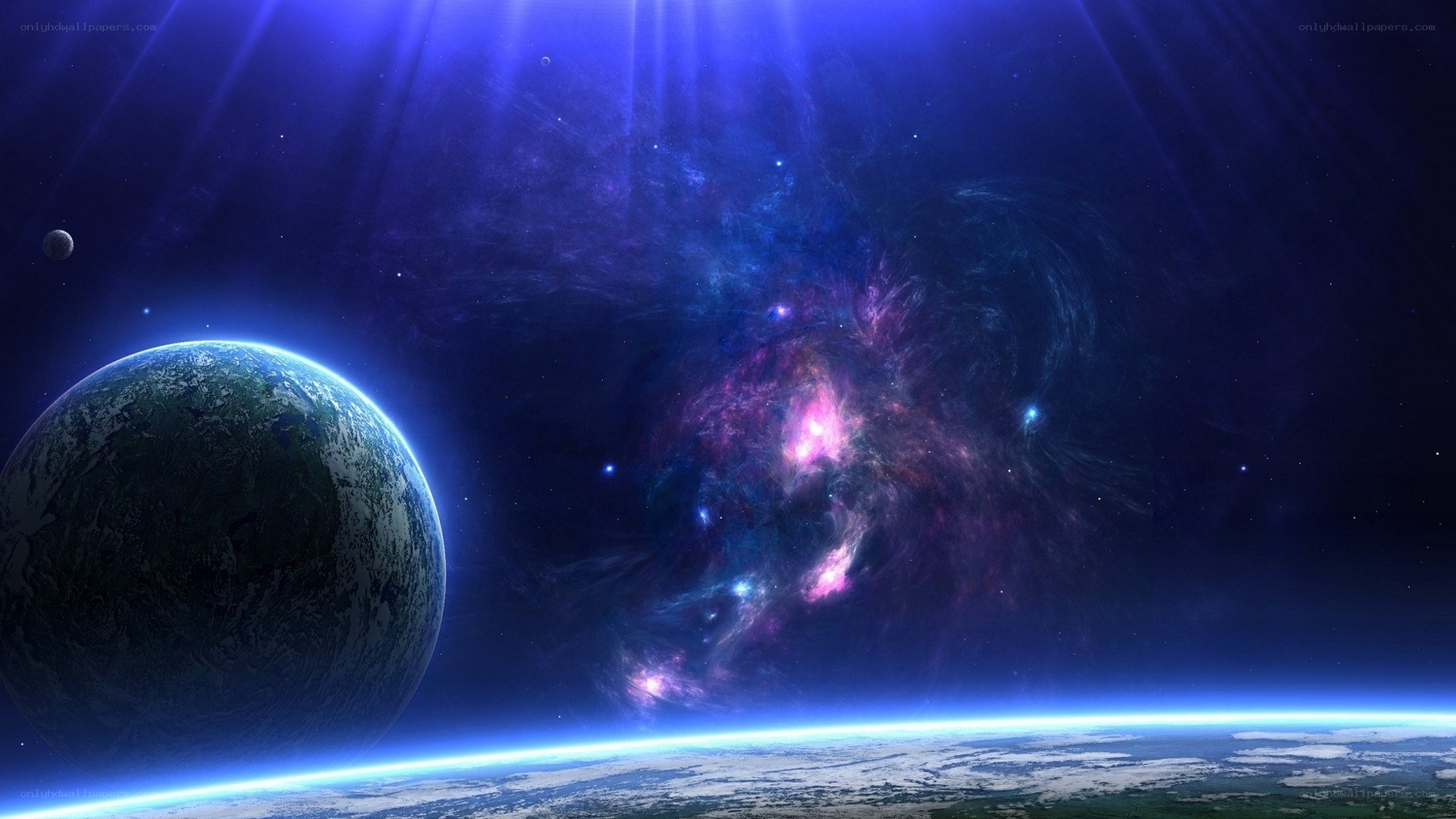 Earth and nebula in space