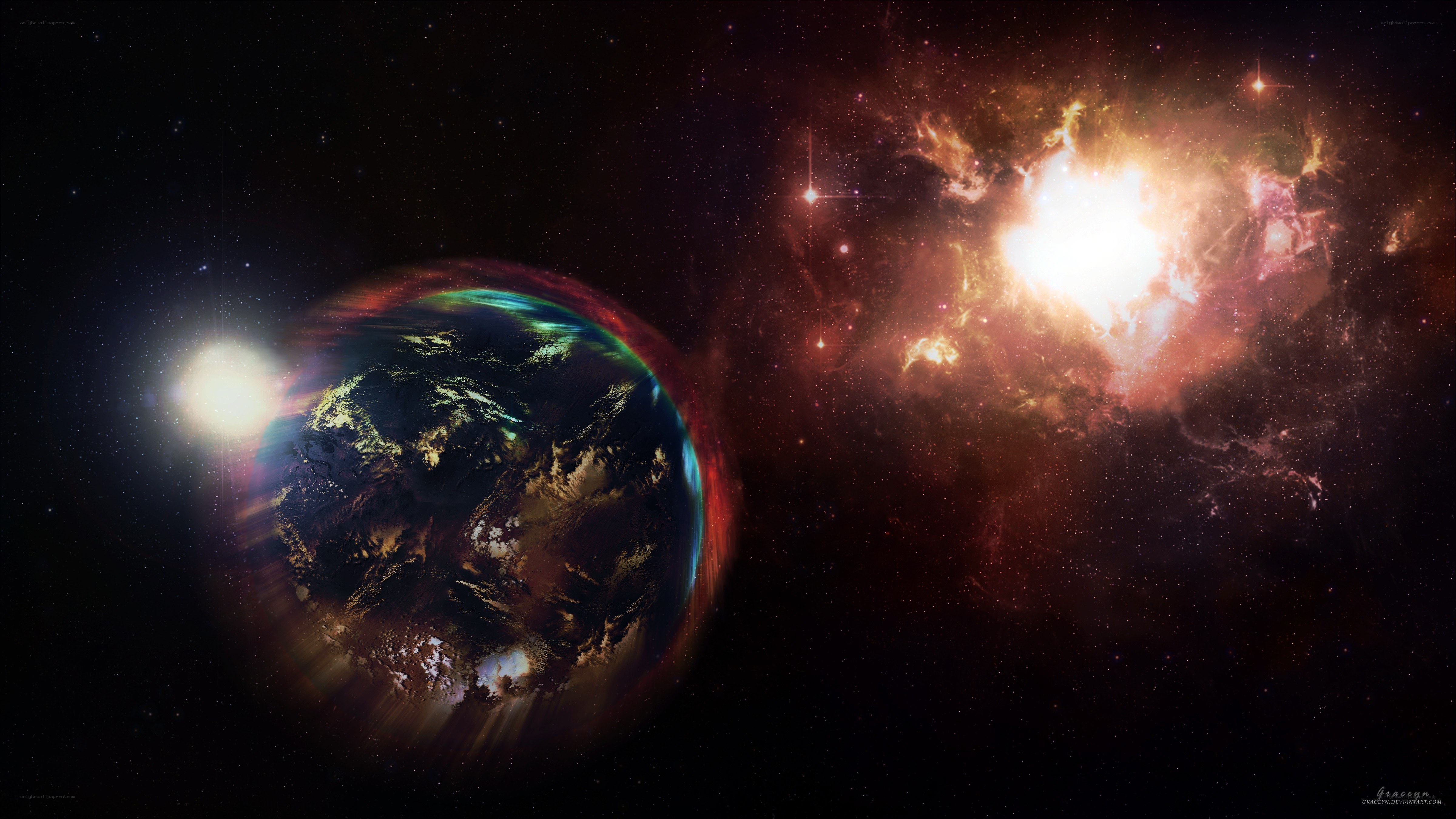 Earth and nebula in space