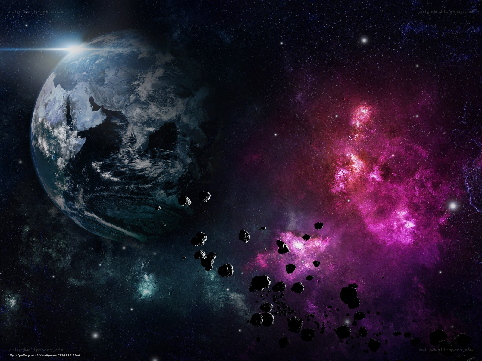 Earth and Nebula in Space