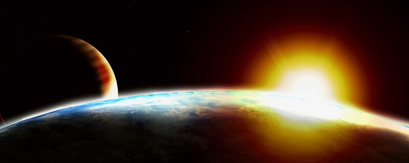 Earth and planet in space